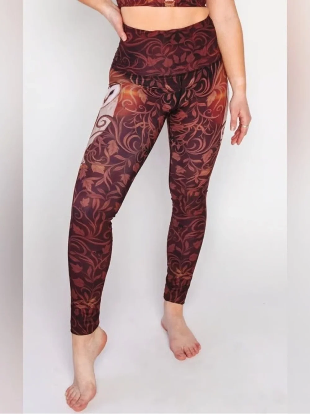 Yoga Democracy Brown and Black Owl-Print High Rise Leggings Small NWT - Picture 3 of 6